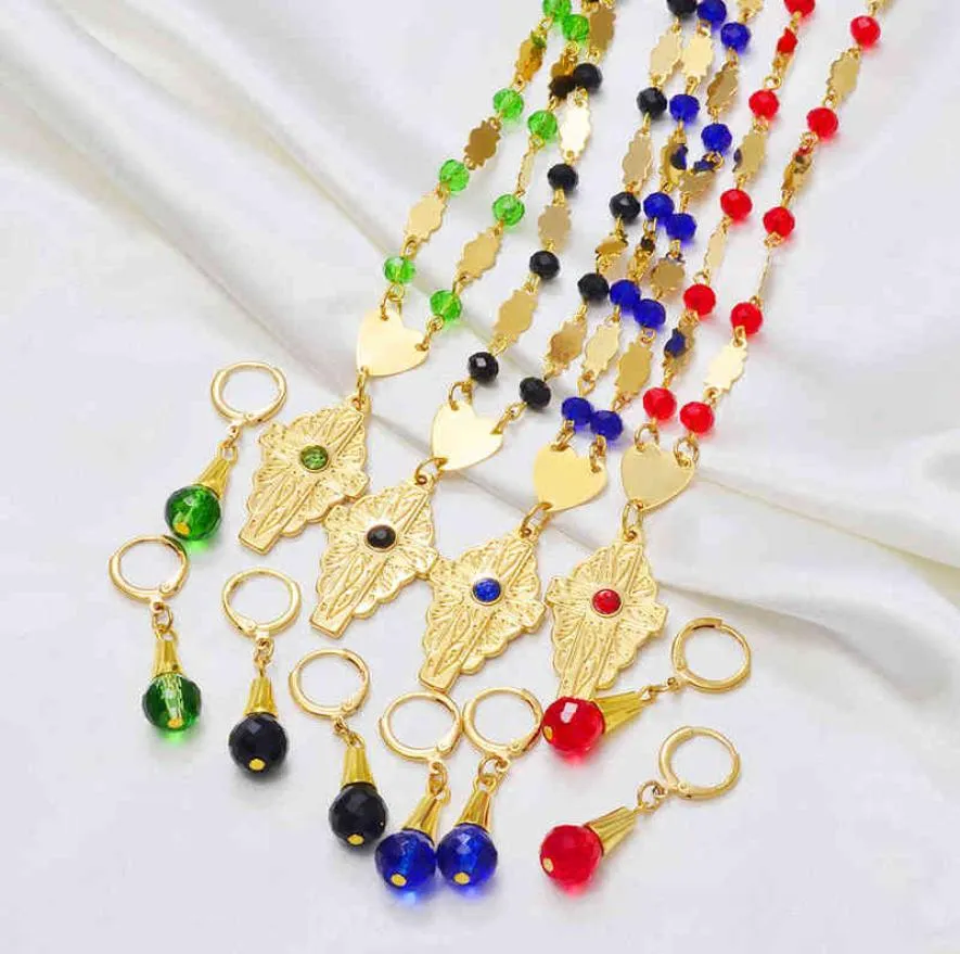 Anniyo Hawaiian Jewelry ensembles pendents Colliers de boucles d'oreilles colorées Crystal Perles Chaînes Guam Micronesia Chuuk # 250106 2112041476874