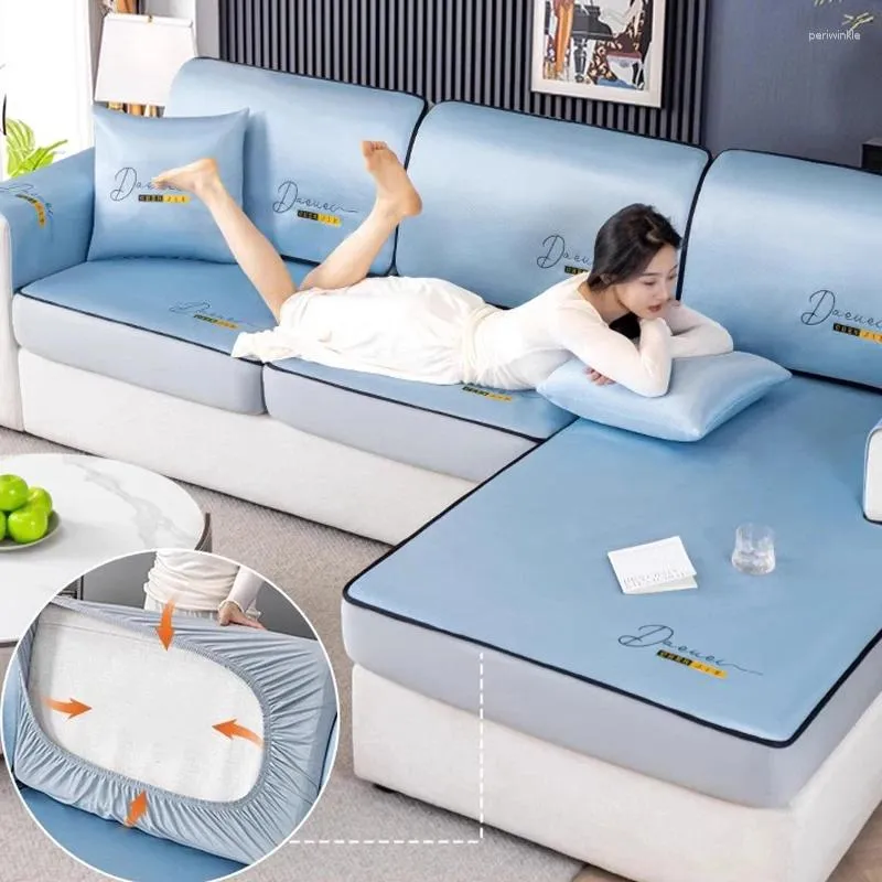 Couvre-chaises 2024 Sofa Elastic Silk Ice Light Luxury Luxury Anti-Slip Slipcover Meubles Protecteur pour le salon Décor de chambre à coucher
