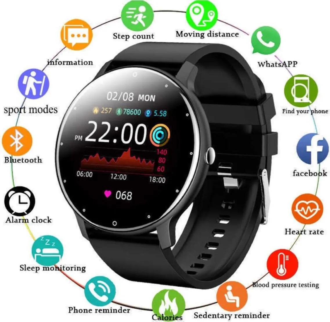 Nuovo Smart Watch Men and Women Sports Watch Sleep Sleep Sleep Monitoraggio del fitness Tracker Android Pavagliatore iOS smartwatch5528802