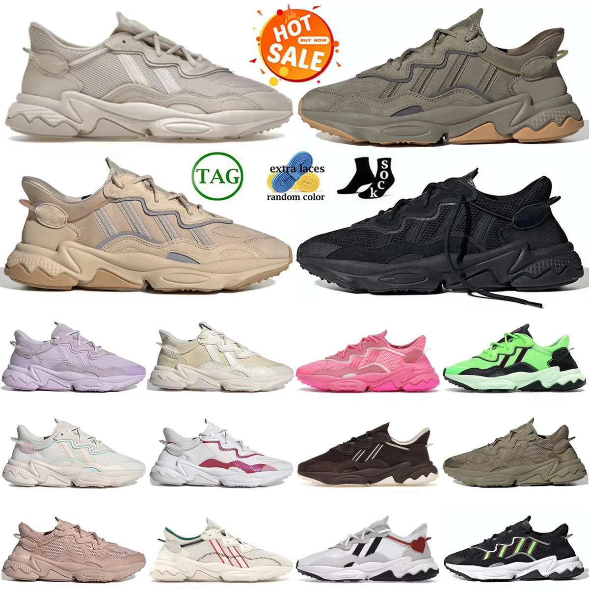 Lopende schoenen OZWEO CORE Zwart Paal naakt grijs gebreide Trace Cargo Feather Gray Gray Valentijnsdag Pusha T Core Black Solar Green For Men Women