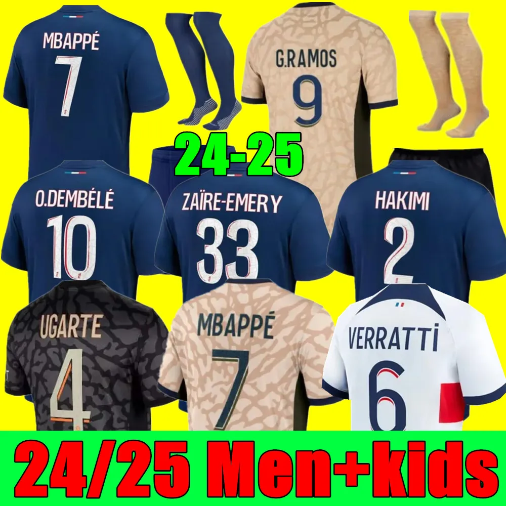 Nuovo 24 25 MBAPPE HAKIMI Maglie da calcio Home N.Mendes M.Asensio Kolo Muani O.Deembele Third Maillots de Football 2024 2025 Verratti 4th Men da donna Kit Shirt Uniforms