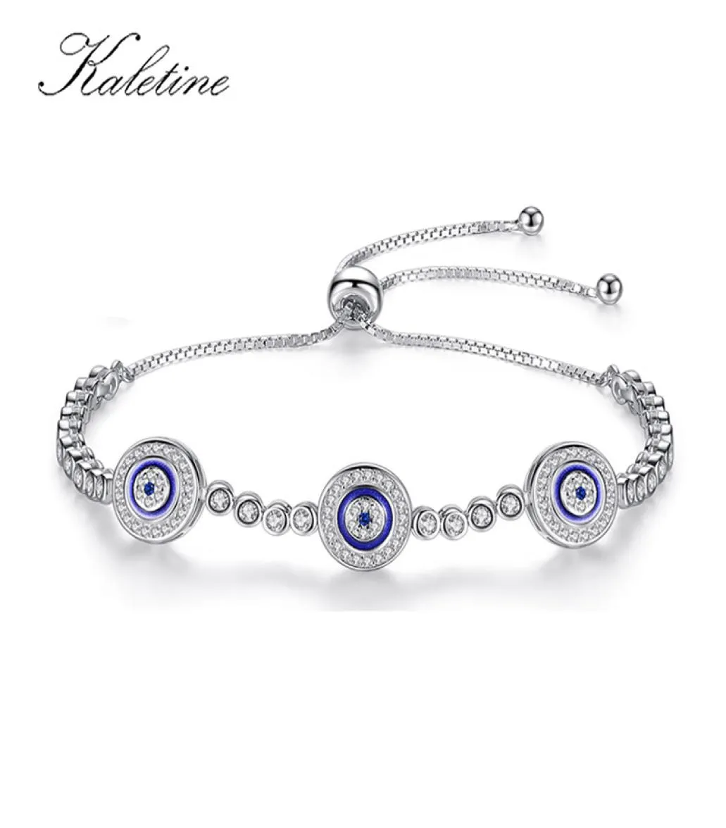 Mulheres Mal Eye Lucky Hamsa Genuíno 925 Sterling Silver Men Luxury Round Blue Eyes Cz Crystal Tennis Bracelet Kltb0146758024