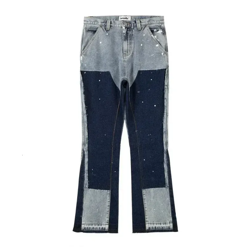 Jeans maschile schizzati con coppia di inchiostro marchi di moda americani bombardamenti di strada da campana 240510