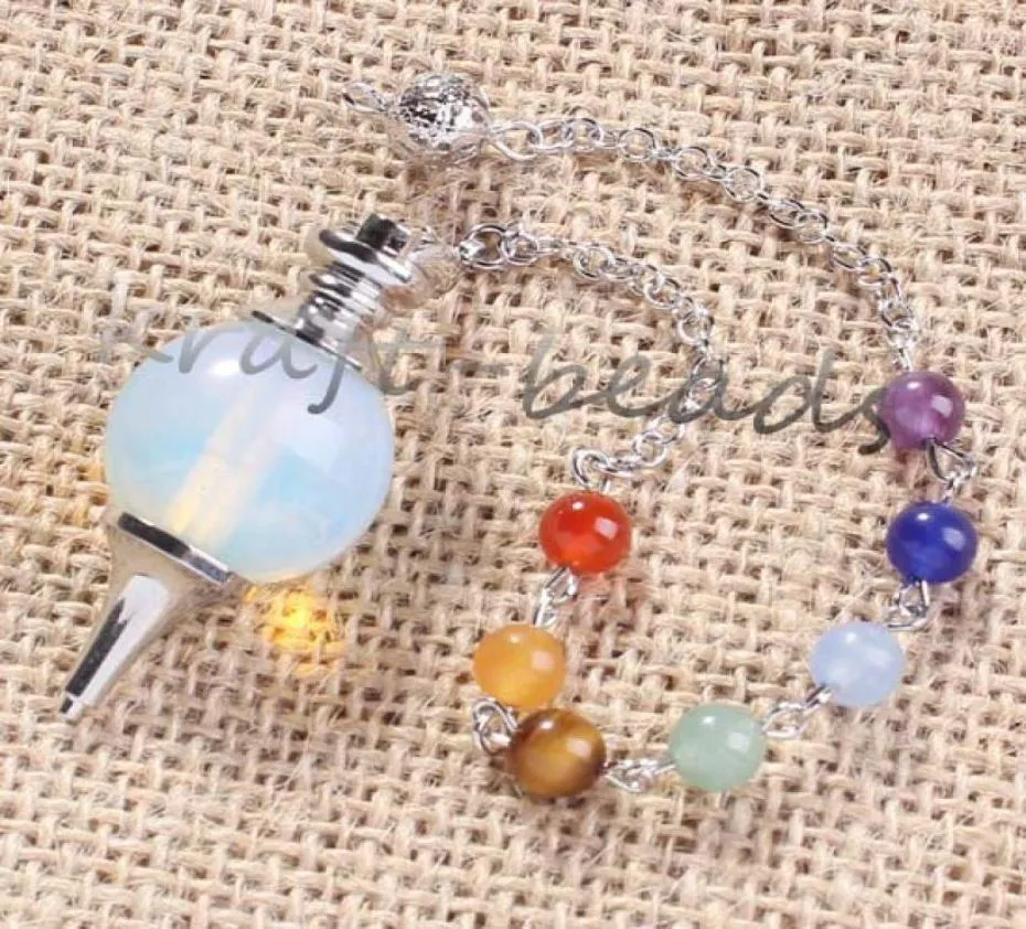 Whole Umy Trendy Silver Plaked 7 Perle in pietra Chakra Dowsing Pendulum opalite opale Opal Pendant Fashion Jewelry1193318