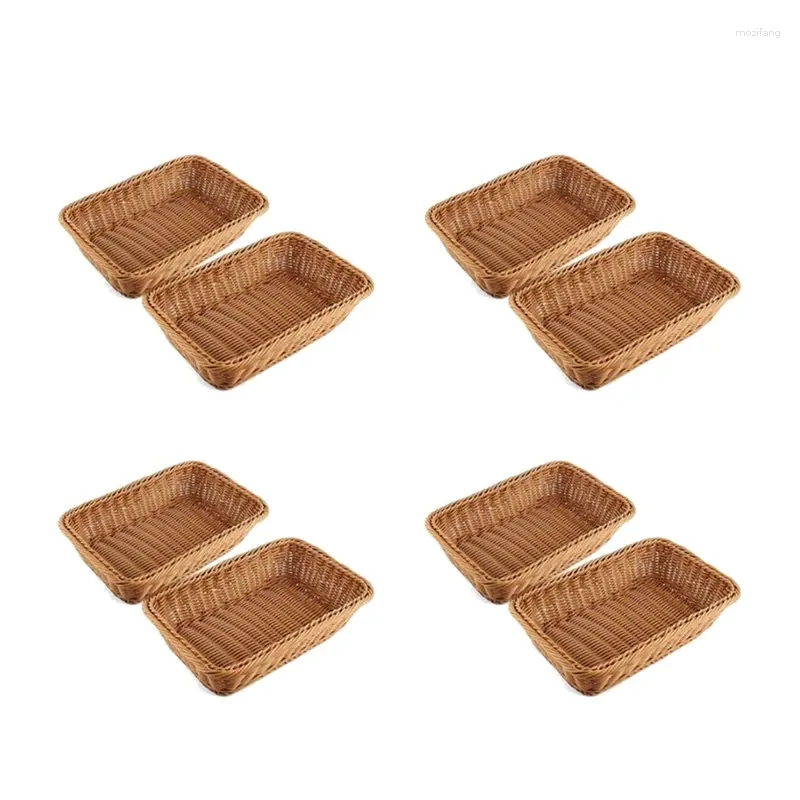 Plates 8 Pcs Rectangular Basket For Table Or Counter Display Bread Fruits And Vegetables Wicker Baskets Markets Bakery