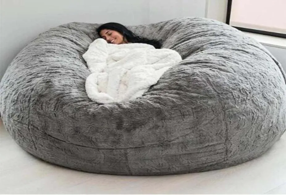 Stol täcker 135150 cm jätte päls bönpåse täcker stor rund mjuk flux faux beanbag lat soofachair3439322