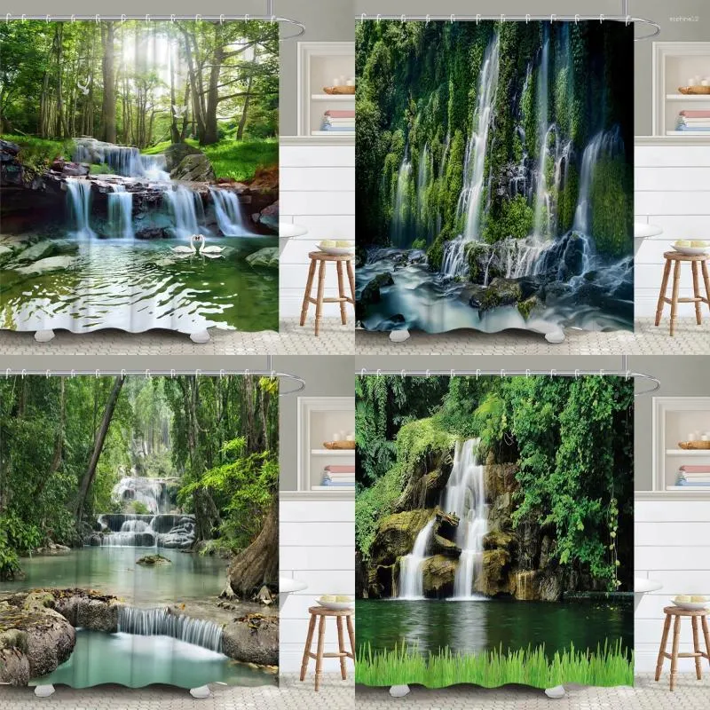 Rideaux de douche moderne rideau de forêt 3d paysage de nature cascade rivière montagne jardin extérieur polyester tissu de salle de bain décoration