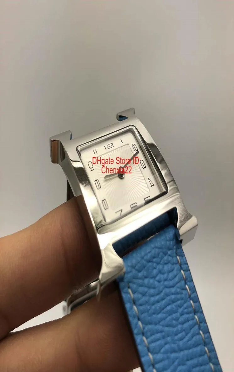 Super qualité h montres blanches cadran féminines montres en quartz Strap en cuir bleu dame femme039