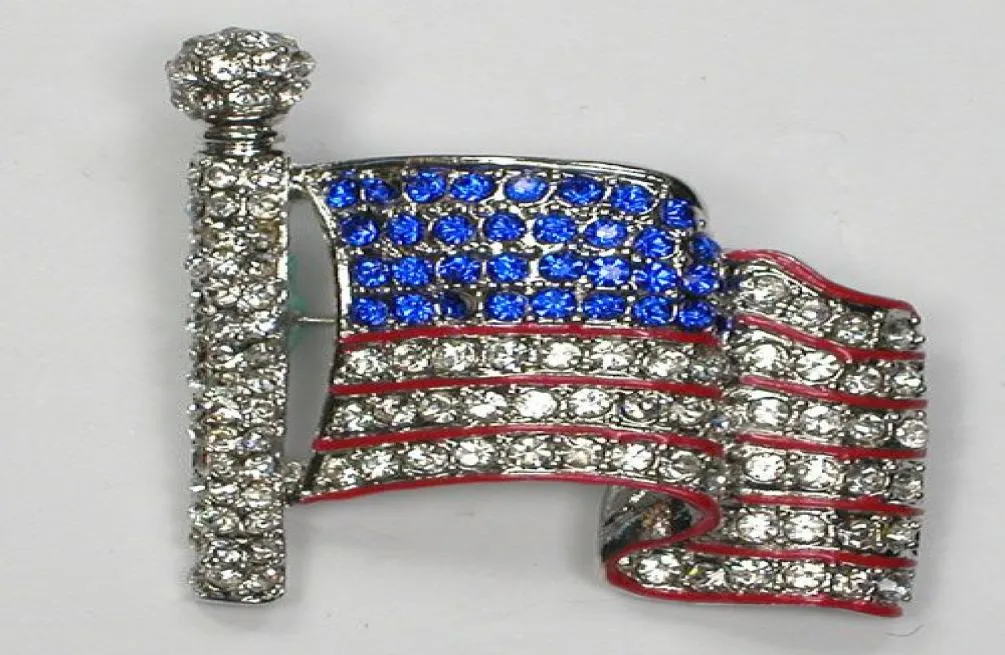 12pcslot Whole Crystal Rhinestone USA Bandiera Bandiera Pin Spettaio Gioielli di gioielli C3554065791