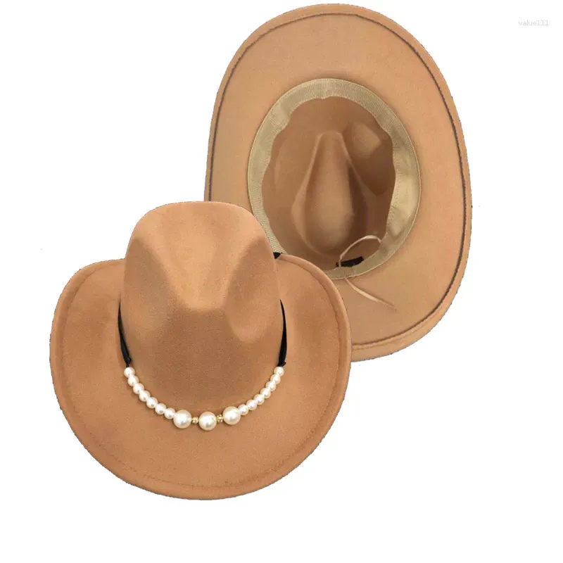 Berets Cowboy Fedora Hat Men's Wool Felt Ladies Rouled Edge Cowgirl Jazz avec le cuir Knight Grand Panama