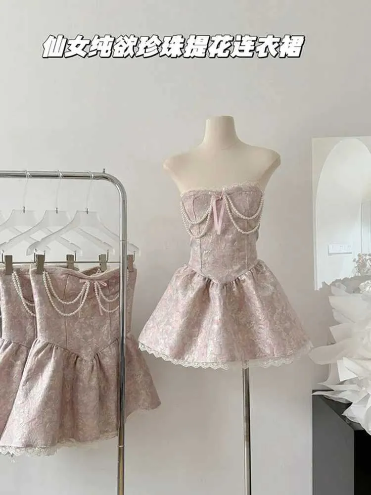 Основные повседневные платья французское элегантное платье лолиты модное сладкое роскошное платье с мячом Жемчужно -цепное.