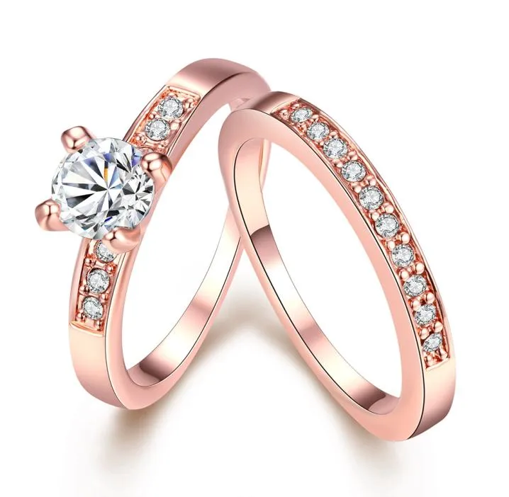 RINGO COPPIA 18K Rose Gold Rose Crystal Zircone Women Men Forever Love Ring alla moda Elegante Luxury Design Wedding Wedding 2445426