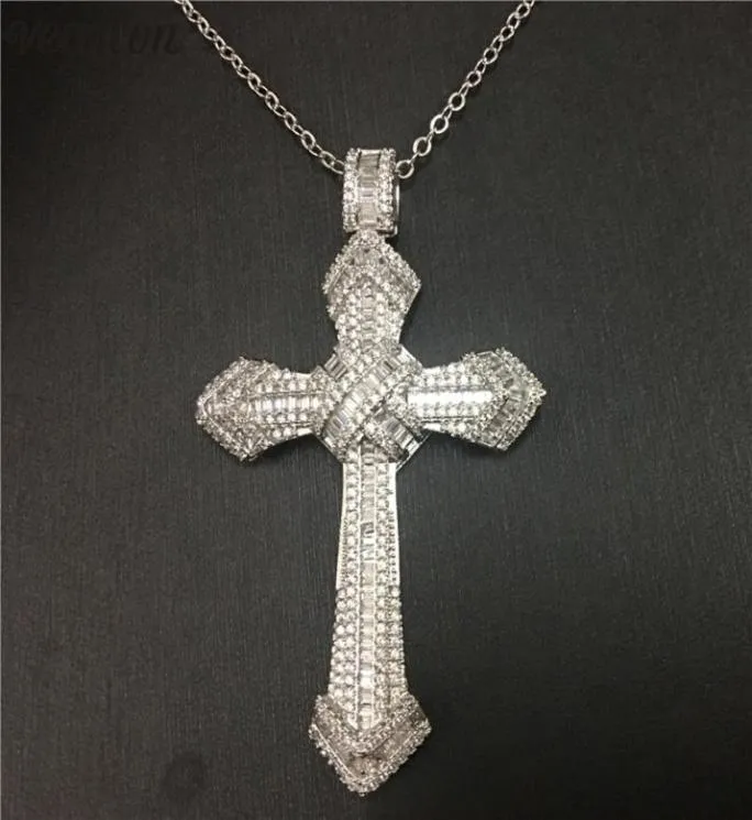 Vecalon Fashion Hiphop Big Cross Pendant 925 Sterling Silver Diamond Party Pendants with Necklace for Women Men Jewelry393912