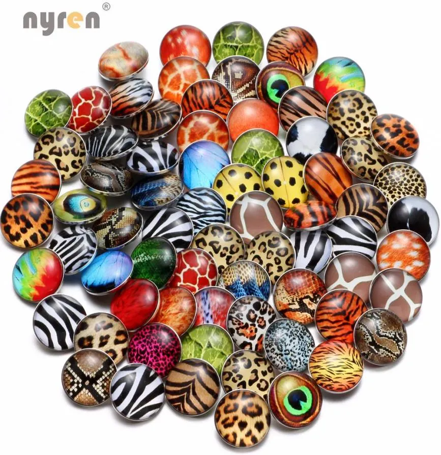 50pcslot cazibesi karışık 18mm hayvan leoparstripe kafes tema snap düğmesi Snap bilezik kolye diy mücevherleri 3852596