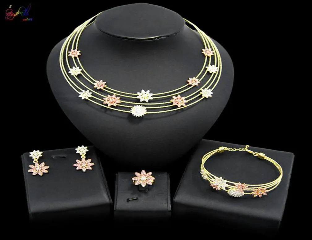 Yulaili Dubai Giori set di gioielli in oro per donne Orecchini di collana di cristallo Flower Flore