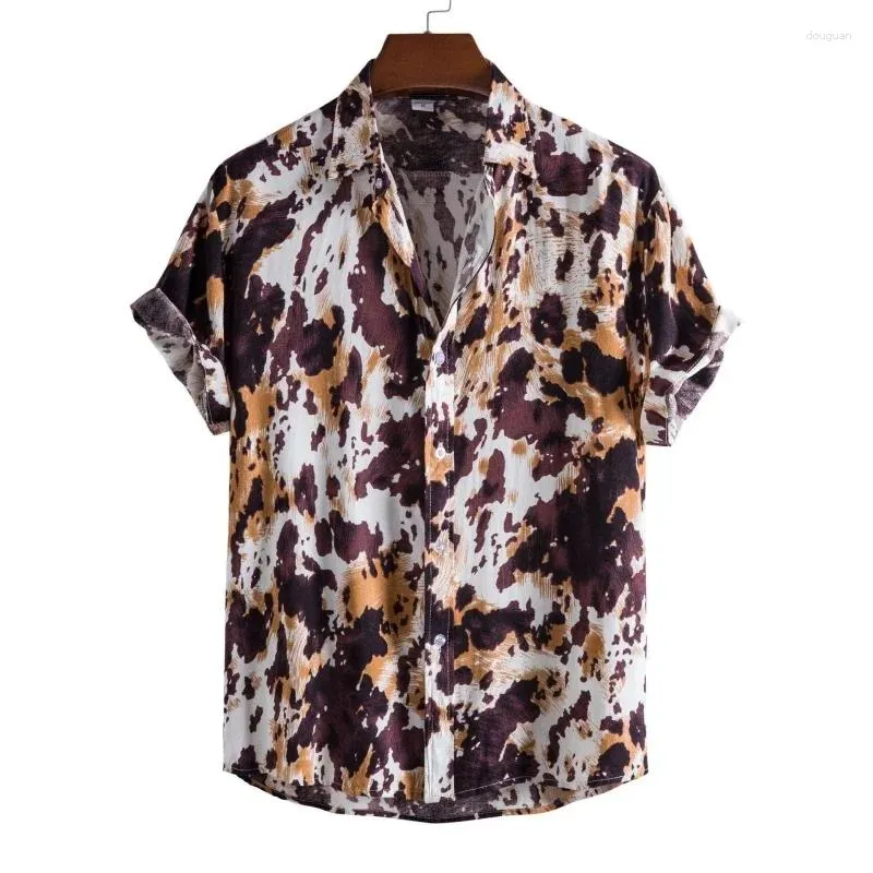 Camisas casuais masculinas Hawaiian Camisa de grandes dimensões roupas da moda com manchas de estampa de leopardo muito modelo nas prateleiras