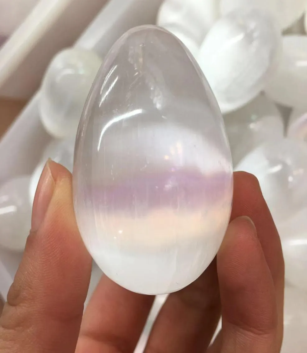 Cristal de cristal de selenita natural Yoni Egg Reiki Chakra Chakra Christmas Gift Remover energia negativa2166256