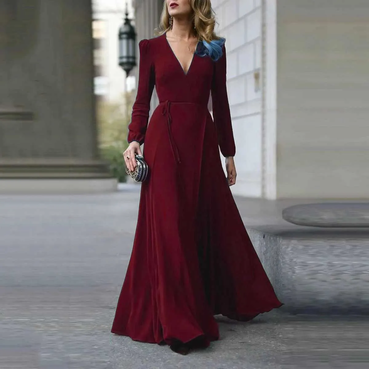 fitted lace wedding dress SnatchedKnit V-Neck Long Sleeve Sami Maxi Dress