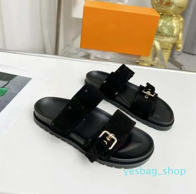 Ontwerpers pool muildieren dames sandalen zonsondergang plat comfort muilezels gevoerde voorste riem slippers modieuze gemakkelijk te dragen stijldia's