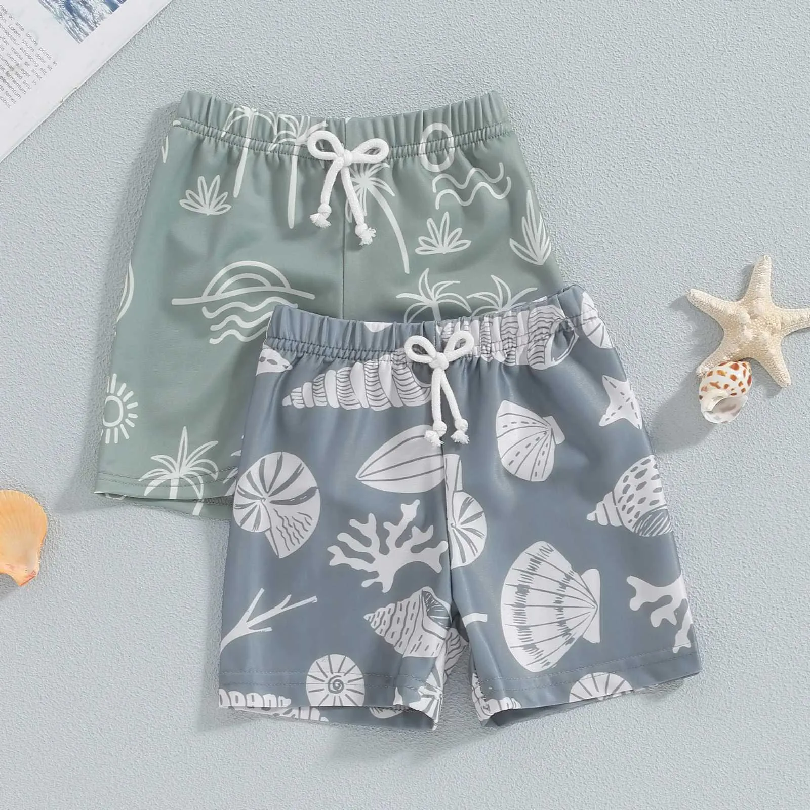 Shorts baby simning byxor skal tryckt elastisk midja simning shorts casual baddräkter barns baddräkter D240510