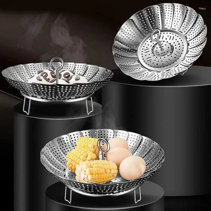 Double Boilers Classic Steamer Basket Collapsible Stainless Steel Food Bun Mesh Vegetable Cooker