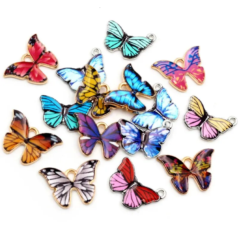 10pcs 21x15mm 19x16mm Colorful Butterfly Charms Pendant Enamel Metal Necklace Bracelet DIY Jewelry Making Accessories 240507