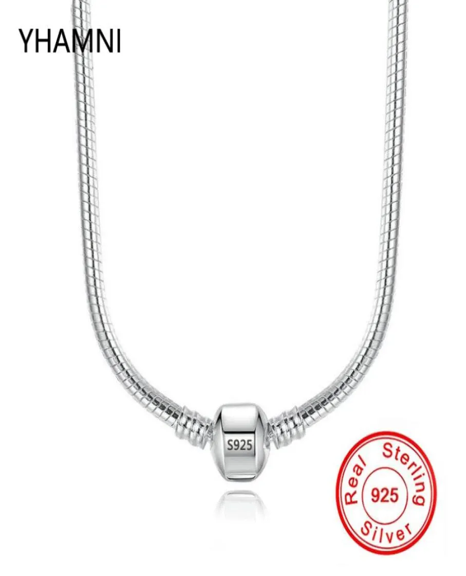 Yhamni Original 925 Collier de chaîne en argent solide Secure Ball ClâT Perles Collier Charmes pour femmes Bijoux de cadeau de mariage N0055611402