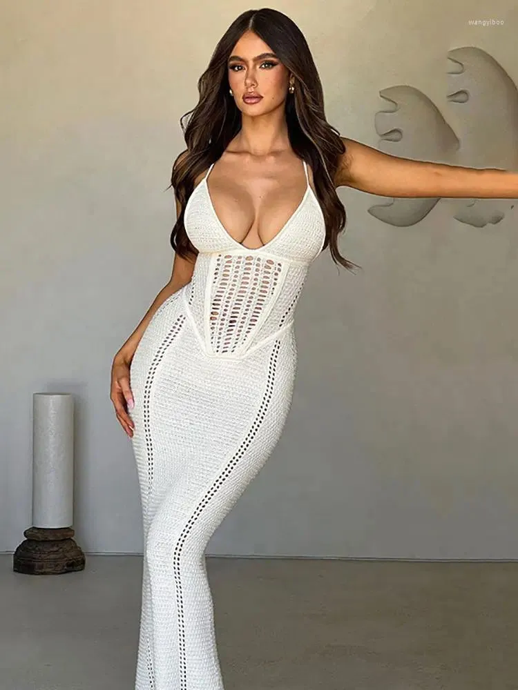 Abiti casual gacvga cavo out senza schienale in maglieria maxi abito da donna bandage estate vacanze bodycon club club sexy long