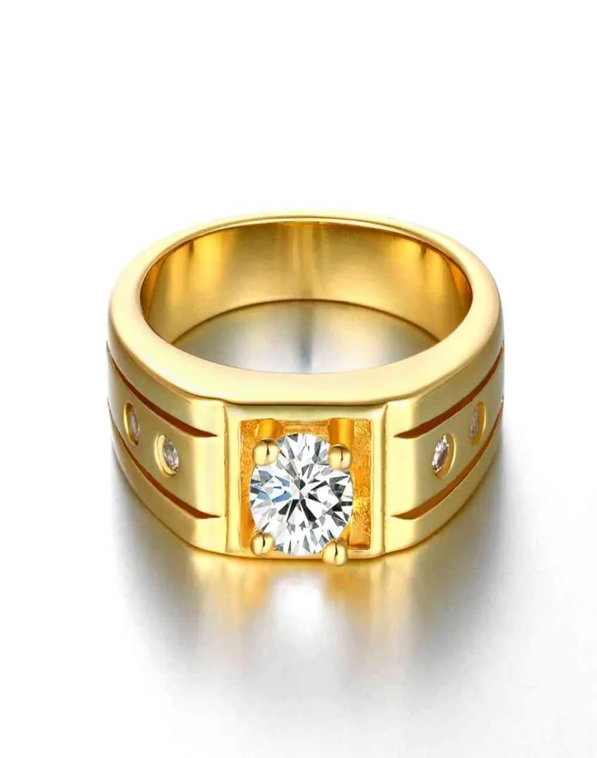 Роскошные мужские ювелирные изделия Platinumgoldrosegold Plectaire Solitaire Bezel Set Cz Crystal Groove полоса розового кольца US Size8109396724