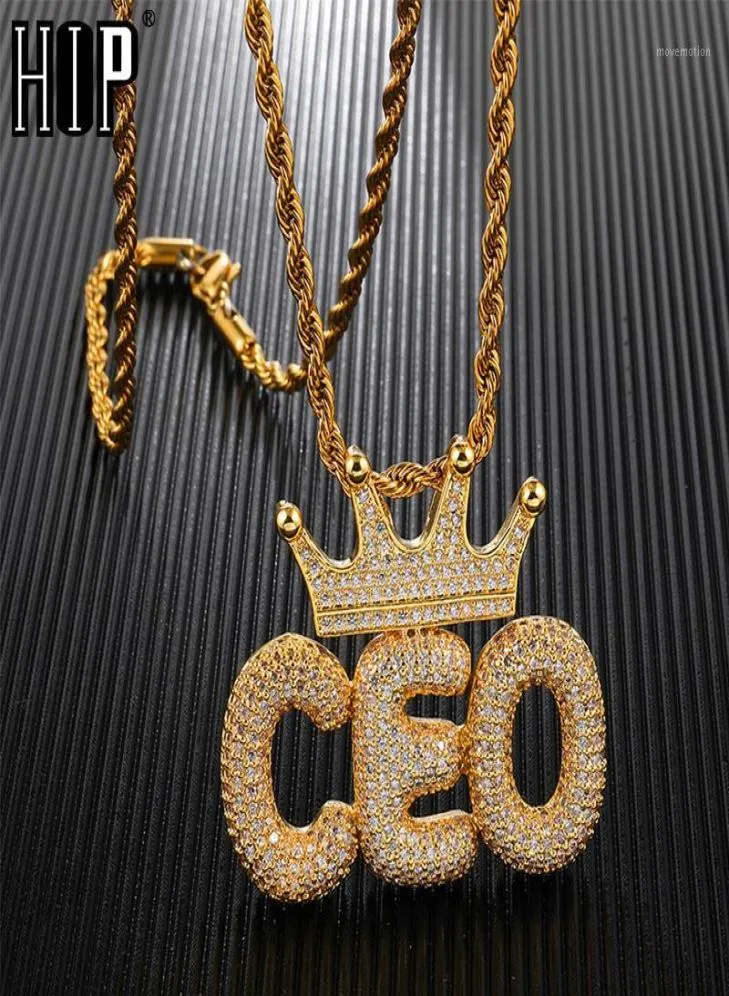 Hip Hop Iced Out Crown Bubble Lettres Custom Name Custom Zircon Chain Pendants Colliers pour hommes bijoux15398056