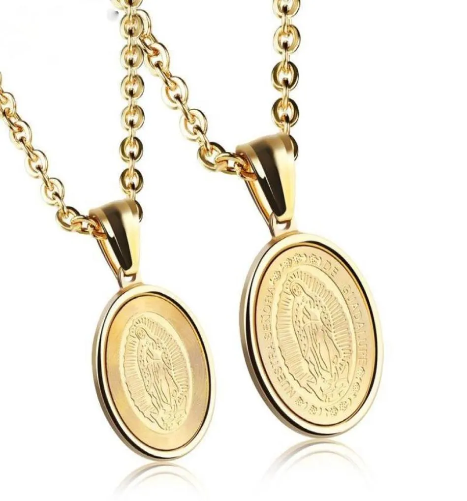Colares pendentes meginnstainless aço titânio ouro santa virgem Mãe de Deus Maria Vine Collar Chain Colar for Men Women Jewelr3827586