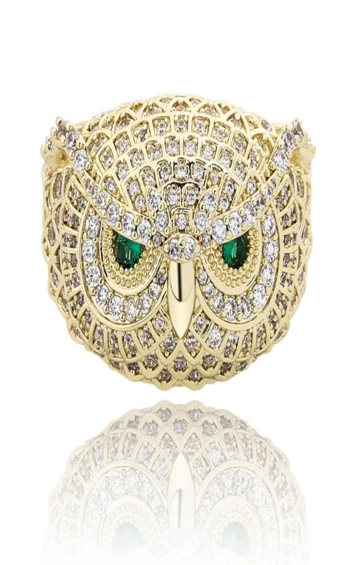 Luksusowe pierścienie sowy cyrkon dla mężczyzn Women Trendy Fashion Rappers Rhodium 18K Gold Clated Hip Hop Cluster Pierścienie Biżuteria 5968088