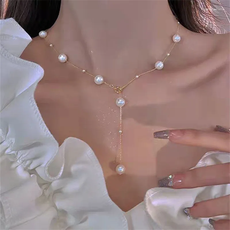 Colliers pendentifs Collier de perles simples pour les femmes Fashion Bohemian Circle Long Perle Chain Party Bijoux Gift