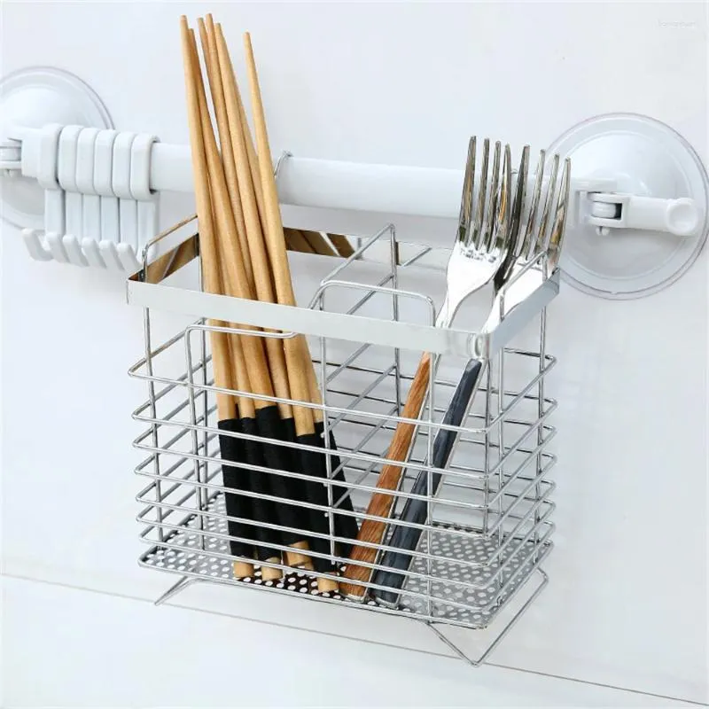 Kitchen Storage Organizer Chopsticks Cage Hanging Metal Accessories Cutlery Holder Draining Internal Compartment Stainless Steel