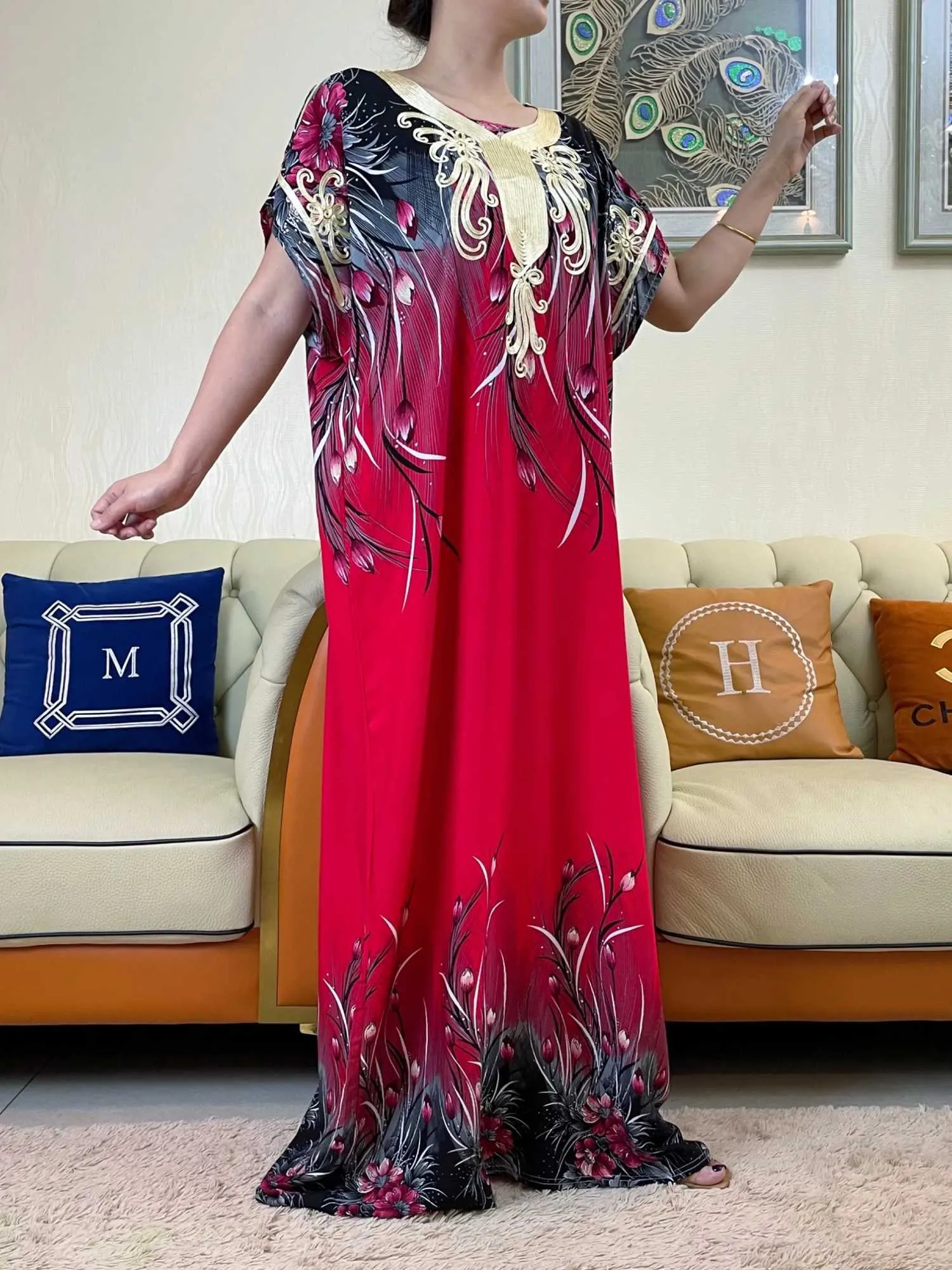 Vêtements ethniques Dernières vente chaude Robe d'impression africaine pour femmes musulmanes Abaya Dubaï Turquie Maslim Fashion Summer Cotton Robe Islam Vêtements T240510