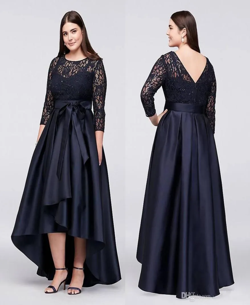 Black Plus Size High Low Formal Dresses With Half Sleeves Sheer Jewel Neck Lace Evening Gowns ALine Cheap Short Prom Dress4062359