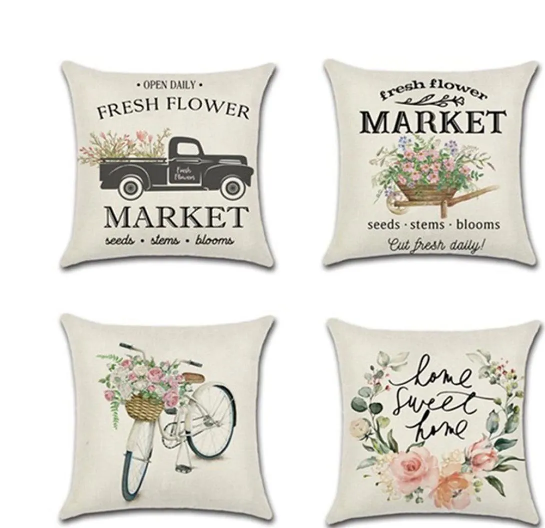 Spezial für neue Frühlingskissenbezüge Blumenfahrrad LKW Farm Farm Thema Digital Druck Haushalt Leinen Popular Style Pillow Hülle XD25877282