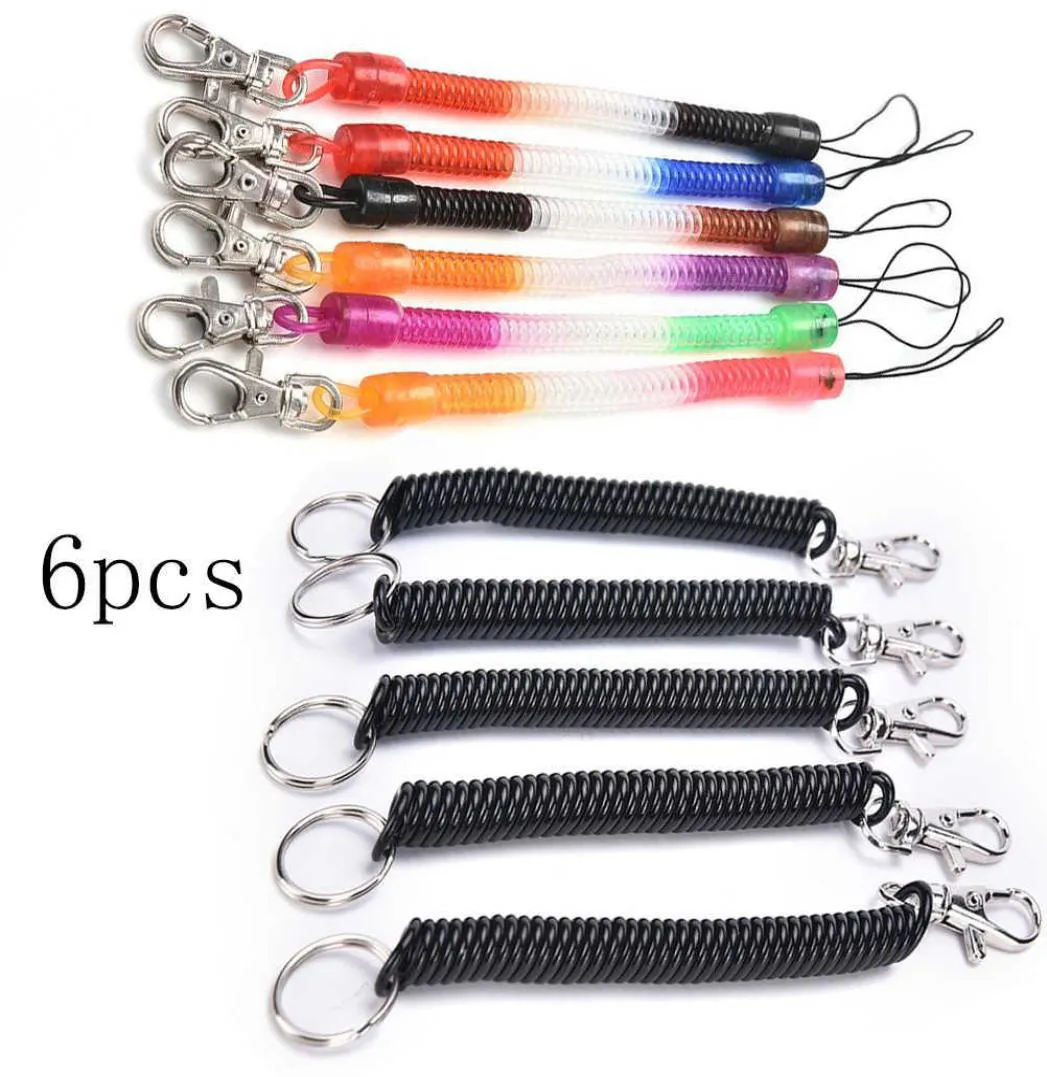 6pcs Plastic Black Retractable Spring Coil Spiral Stretch Chain Keychain Key Ring For Men Women Key Holder Keyring Gifts G10194576209