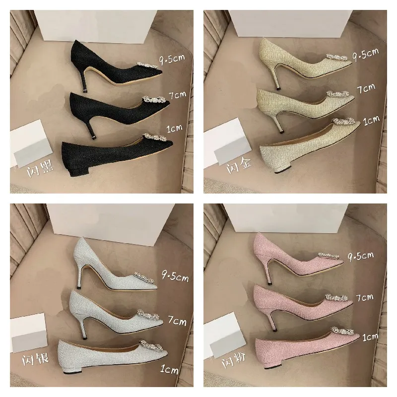 Designer Classic Snowflake Button Single Shoes High Heels Women Shoes Imported Silk Fabric New 16 Color Heavyweight Release 1CM/7CM/9.5CM