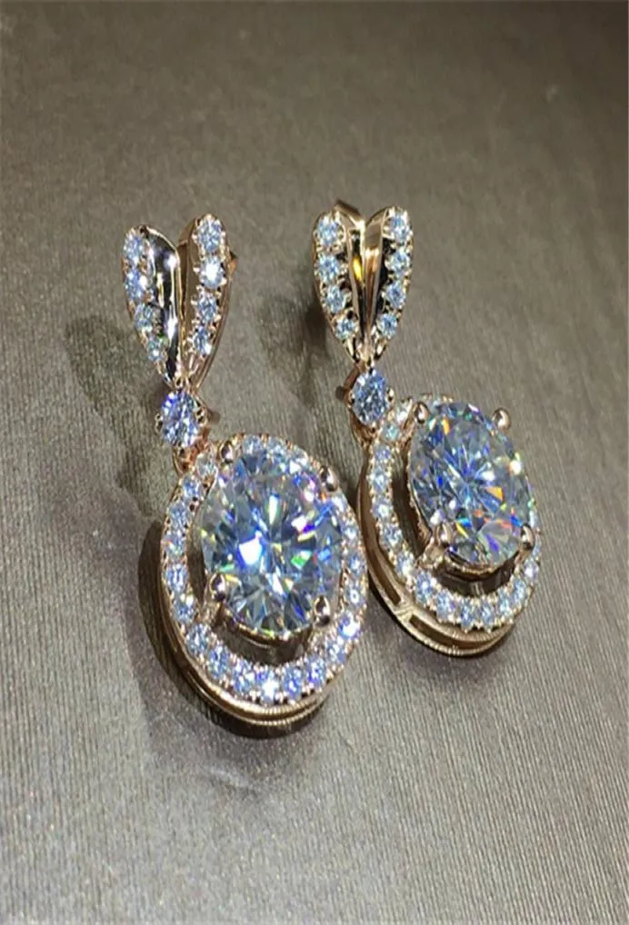 Bowknot 18K Rose Gold Diamond Dangle Earring Original 925 Sterling Silver Jewelry Party Wedding Drop Earrings For Women Bridal9817011