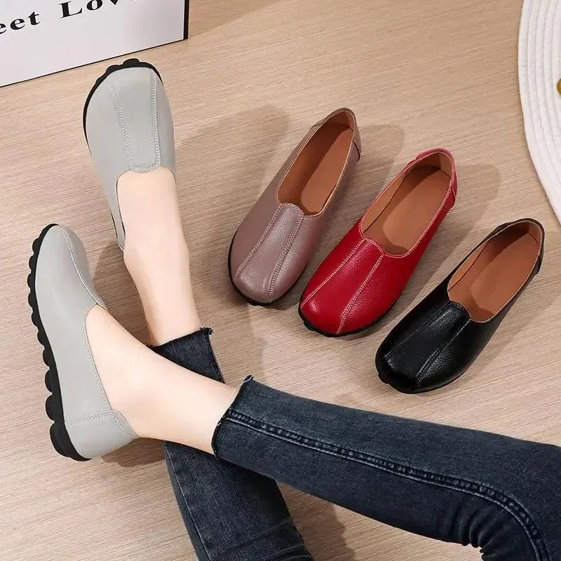 Casual Shoes Moccasins Authentic Leather Loafers Beef Senon Soft Bottom Slip-On Pumpar Flat medelålders och äldre mamma