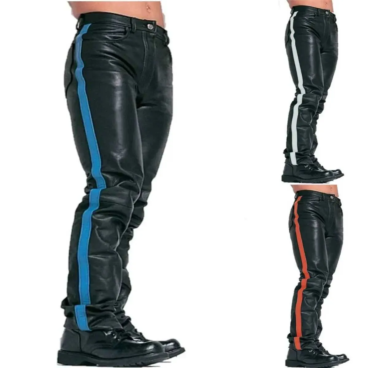 Męskie spodnie męskie skórzane spodnie Modne czarne szwy grube i ciężkie męskie spodnie Męskie spantsl2405