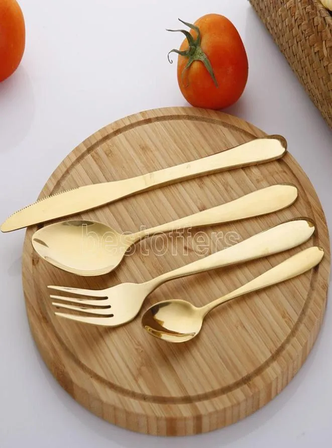 4PCSSet Gold Cutery Spoon Fork Knife Tea Spoon Matte Guld rostfritt stål mat silvervaror servis uppsättningar3385356