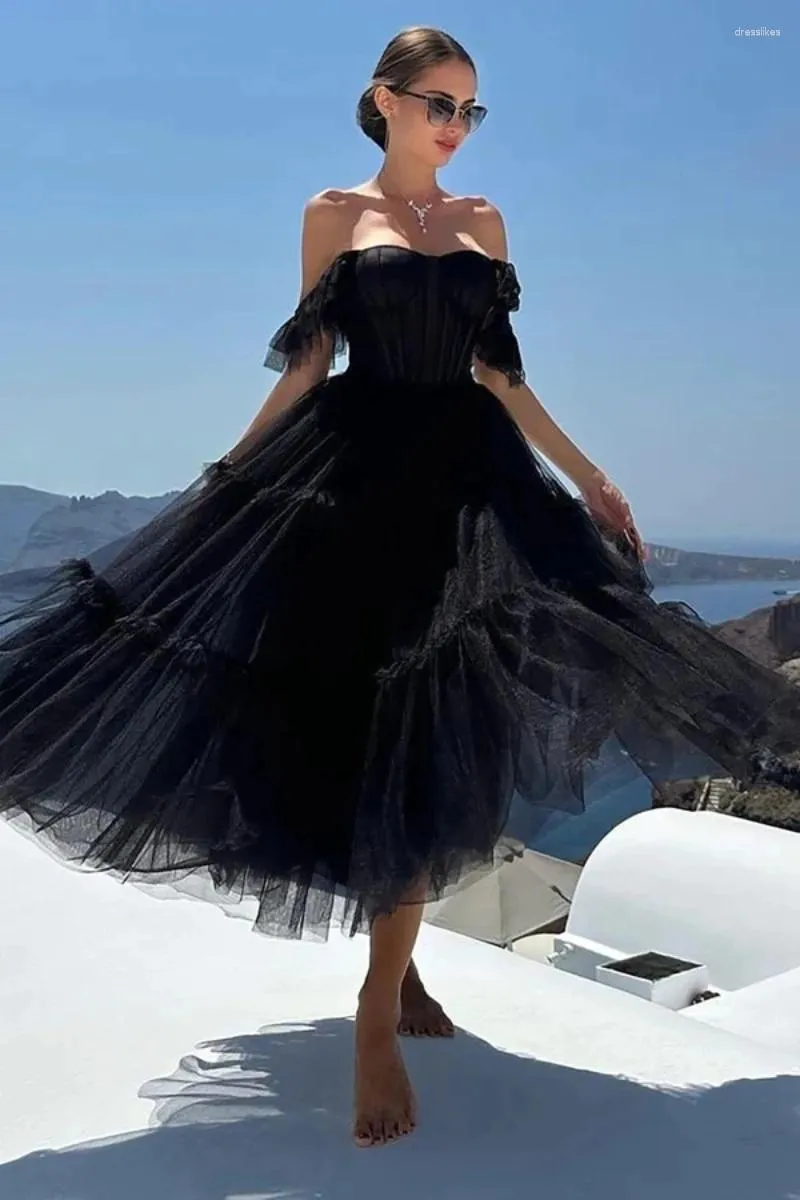 Feestjurken elegante avondjurk voor vrouw lieverd uit schouder mouwregeles prom jurk zwart rugloze lengte formele vestidos