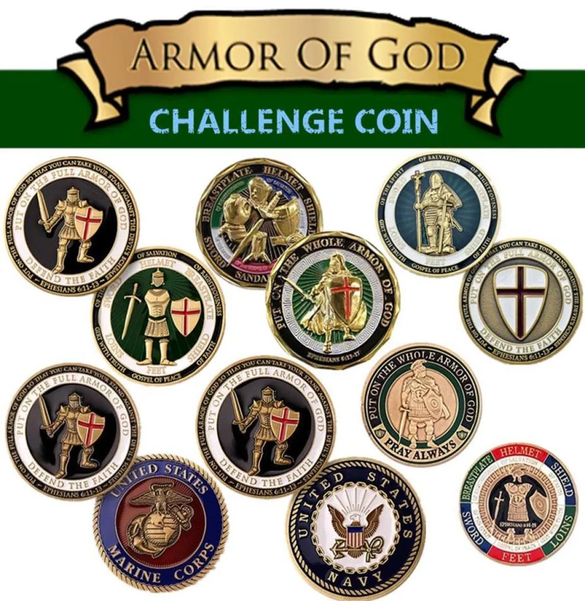 American Military Challenge Coin Navy Air Force Marine Corps Corps Armor of God Challenge Badge Badge Collection Gifts239E3041887847
