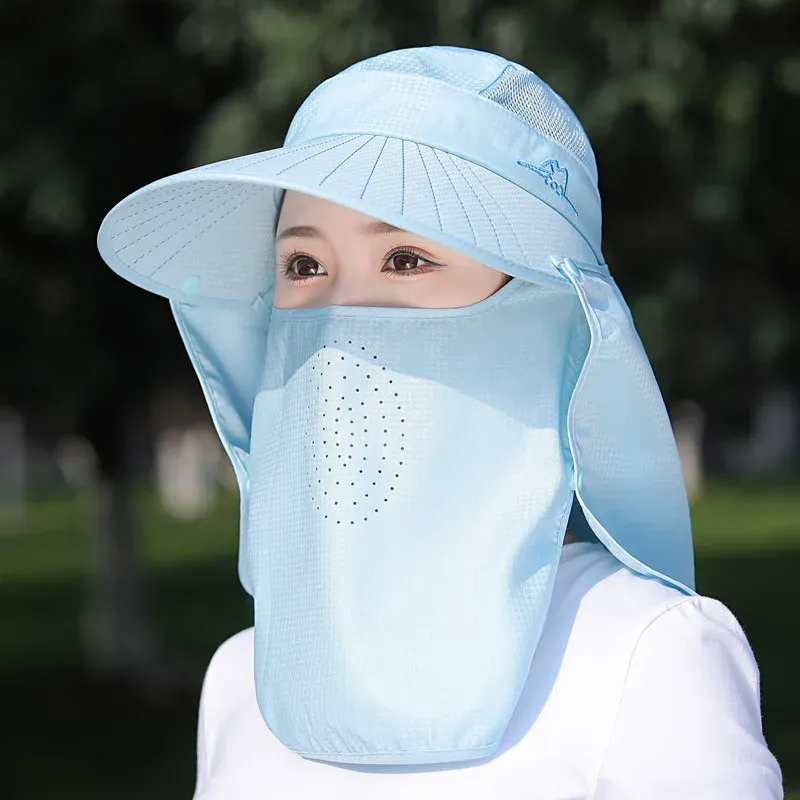 Sun Hat Woman Summer Dames UV Protection Cap Outdoor Travel fietsen Face masker hoed sjaalhoeden winddichte verwijderbare thee -pluk