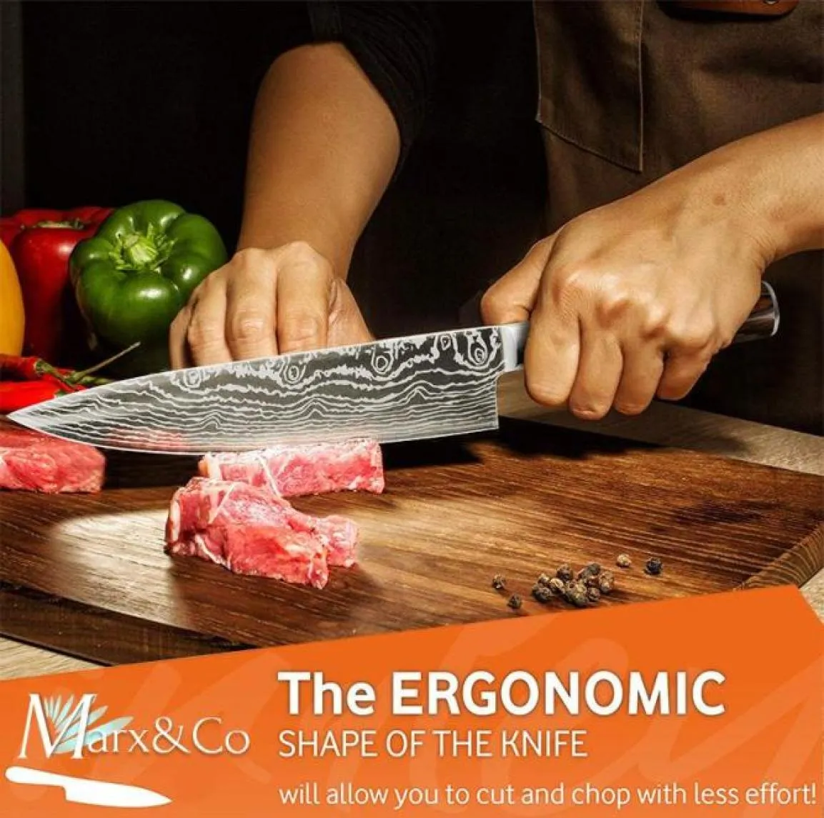 Couteau de cuisine YKC 8 pouces Couteaux de chef japonais 7cr17 440c en acier inoxydable à carbone élevé Damas Drawing utilitaire Santoku Set Cleaver6039560