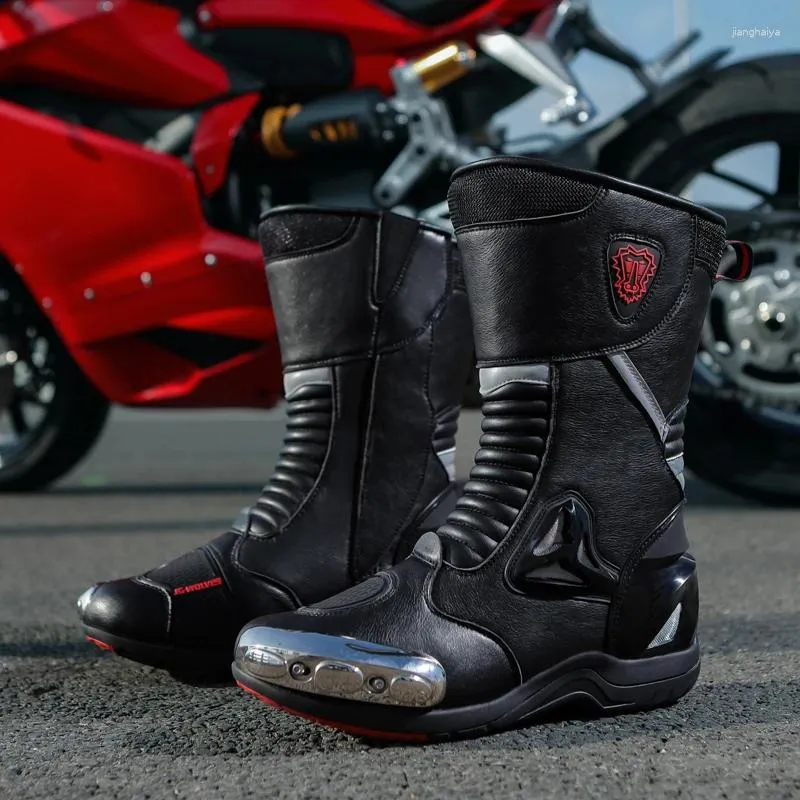 Chaussures de vélo moto de course routière Boots Biker professionnel 2024 Motorbike Long Riding Protective Gear Shift Microfibe Leather Boot