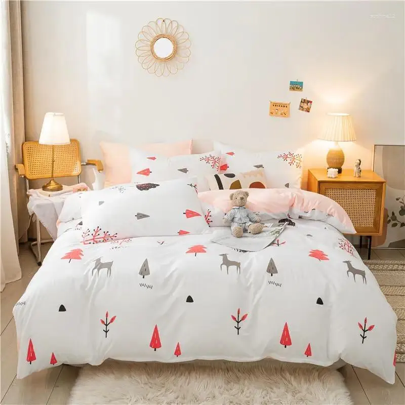 Bettwäsche Sets Winter White Duvet Cover Kissenbezüge 4pcs Cartoon Quilt Twin Full Single King Weihnachtsbettkörper