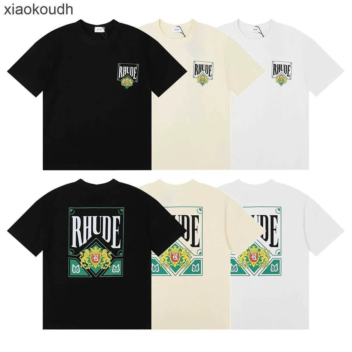 T-shirts de créateurs haut de gamme Rhude pour 24 nouvelles cartes vertes de nouvelle rue High Street imprimées pur coton pur tshirt à manches courtes pour hommes et femmes avec 1: 1 original